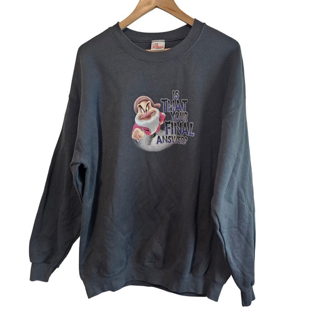 Disney Store Vintage Snow White Grumpy Sweatshirt Womens XL Black 90s Cartoons